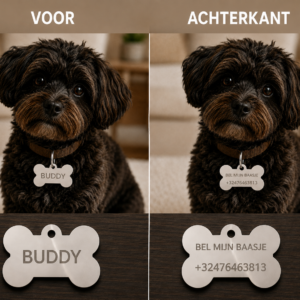 🐶Hondennaamplaatje met gepersonaliseerde tekst (VOOR & ACHTERKANT)